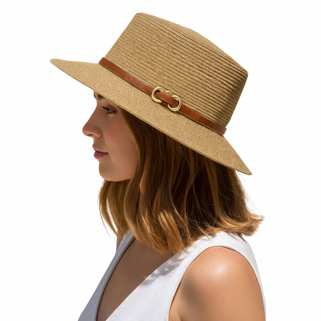 Chapéu Feminino Praia Passeio Luxo Palha Sintética Paris  Faixa Couro Verão Proteção Chique Mulher Shopping Campo Férias em Oferta na Shopee