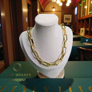 Colar Corrente Elos Retangulares Riviera Snake Colar Corrente Veneziana Folheados a Prata 925 e Ouro 18K