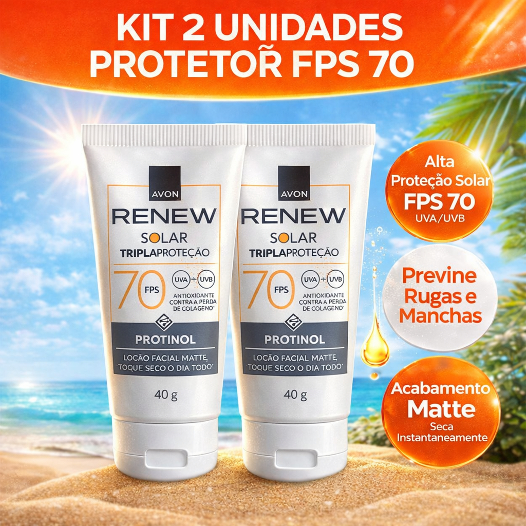 Kit 2 Protetor Solar Avon FPS 70 Renew Protinol Tripla Proteção 40G em Oferta na Shopee