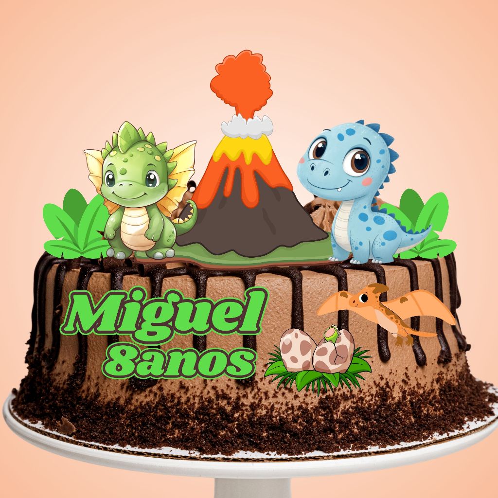 Topo Bolo Personalizado Dinossauro Baby Nome e Idade Aniversario Mesversario