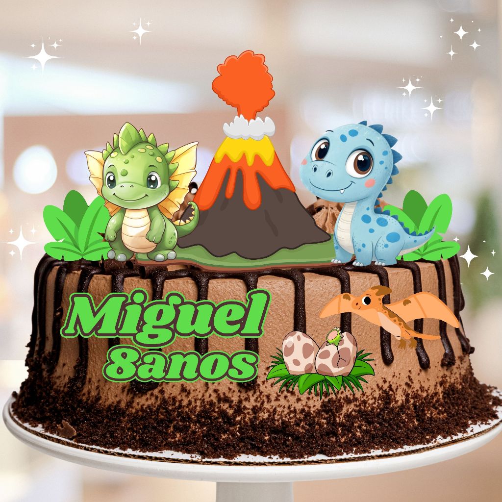 Topo de Bolo Personalizado Dinossauro Baby Festa Aniversario Mesversario