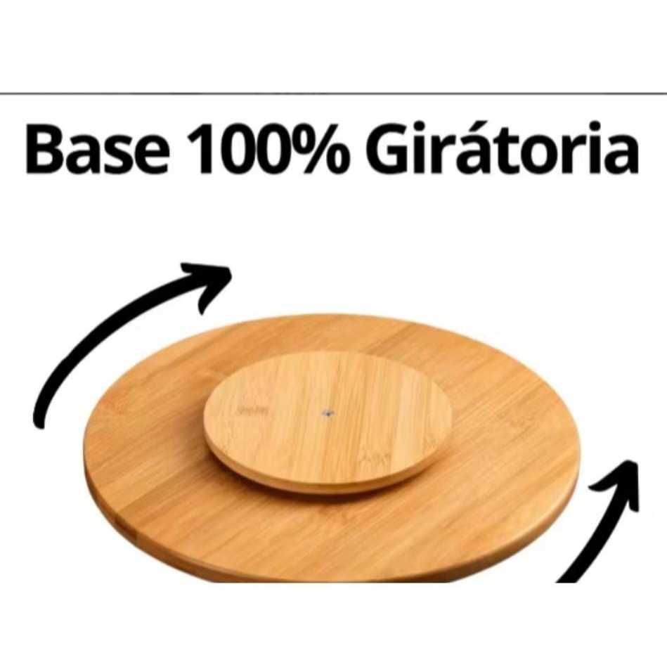 Tábua de Bambu Premium 28cm – Centro de Mesa com Base Giratória, Petisqueira  – Luxo na Mesa