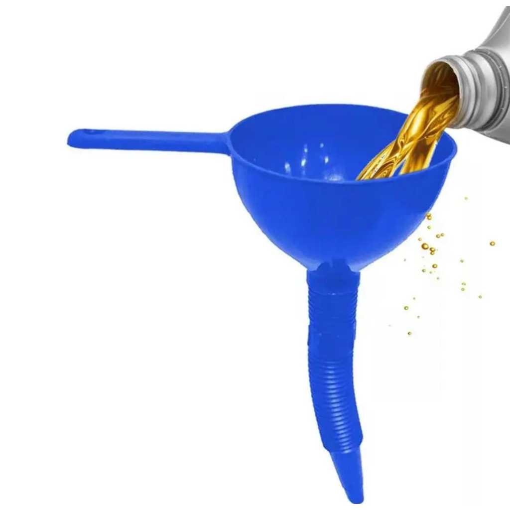 Funil Automotivo Azul Flexível com Alça - Haste Sanfonada para Óleo e Gasolina - Fluxo Rápido