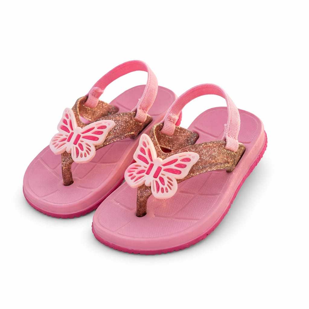 Chinelo Infantil Feminino Rosa com Elástico e Detalhe Borboleta