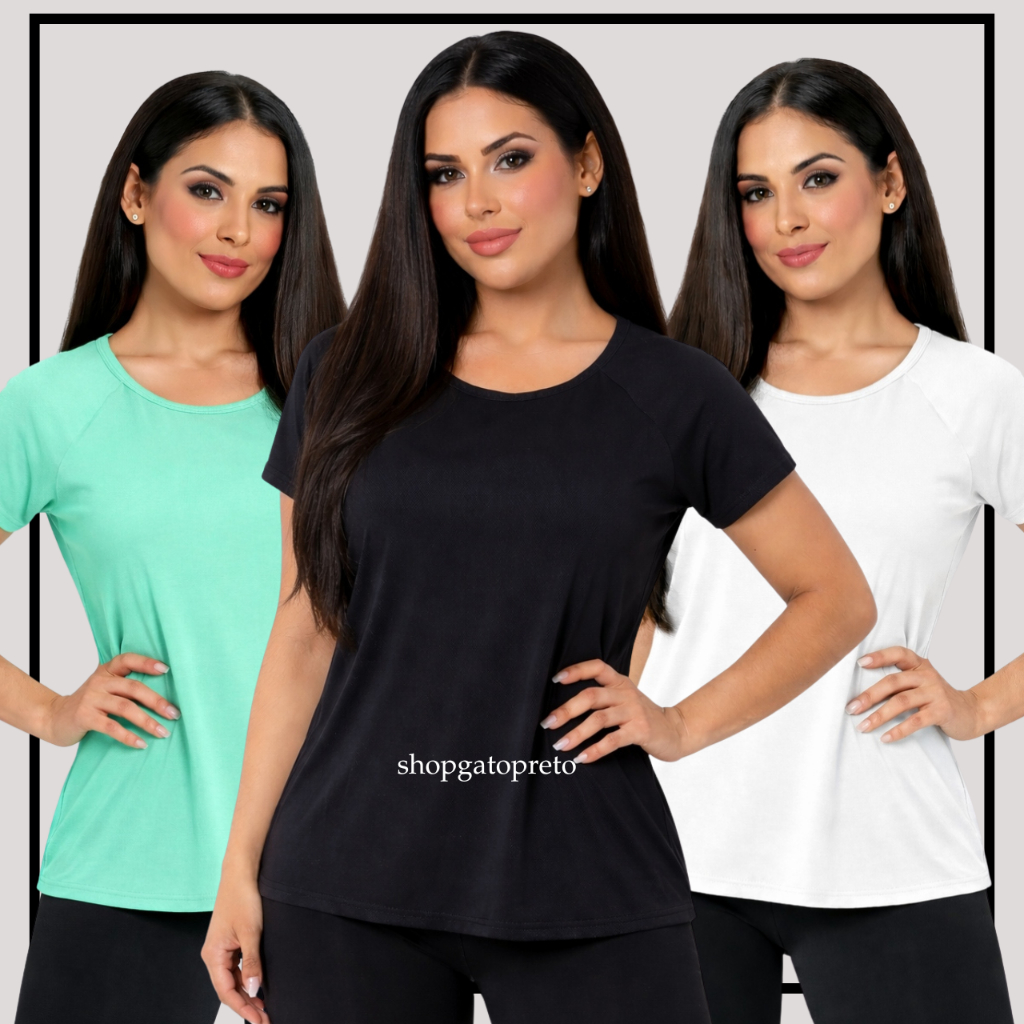 Kit 3 Camiseta Academia Feminina Dry Fit Treino Blusa Caminhada Treino Musculação