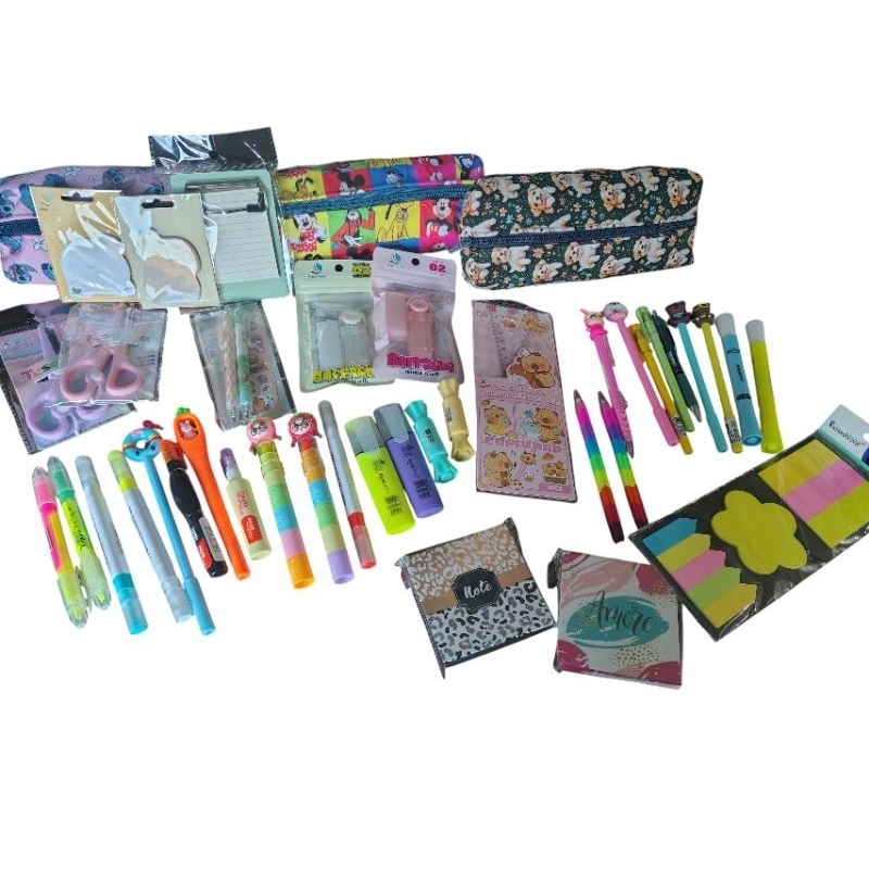 kit papelaria fofa com 20 itens com estojo e caneta pompom kit escolar kit papelaria kawaii kit presente