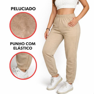 Calça feminina moletom Leve jogger peluciado flanelado inverno casual social com bolso plus size em Oferta na Shopee