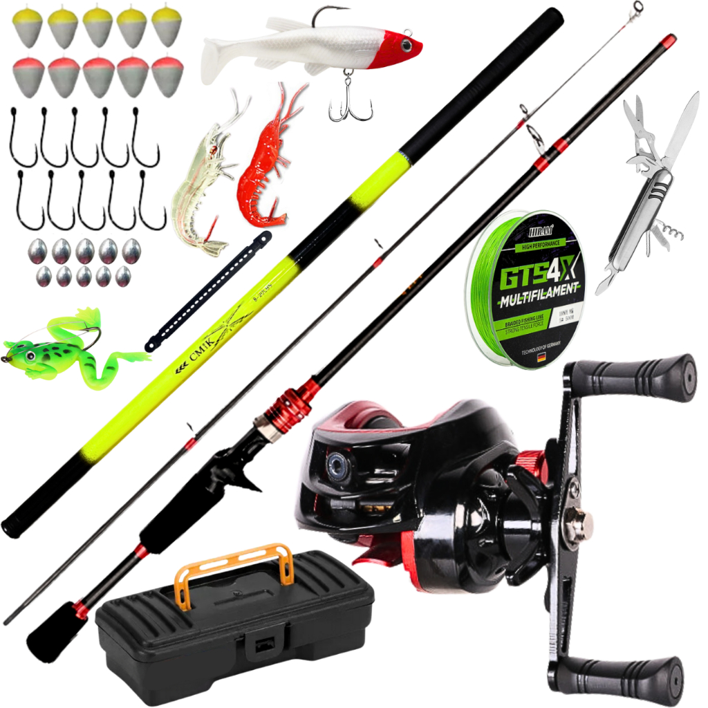Carretilha de Pesca Anticabeleira Arrasto 10kg Vara de Carbono Isca Artificial Tilapia Tucunare Kit