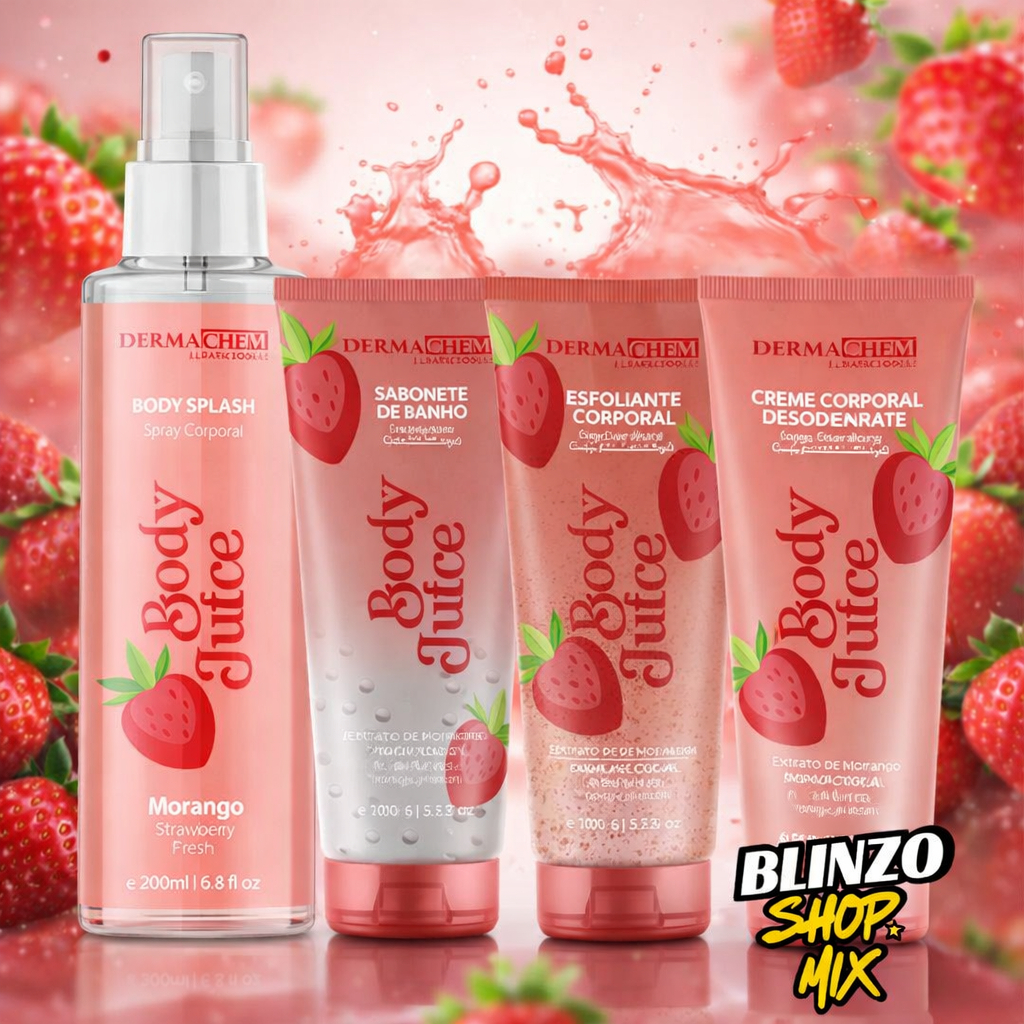 Kit Corporal Dermachem Morango Completo Body Splash Sabonete Esfoliante Creme Hidratante Perfume
