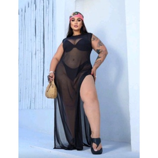Saída De Praia Vestido Longo Regata Plus Size Em Tule (Estilo Gringa) em Oferta na Shopee