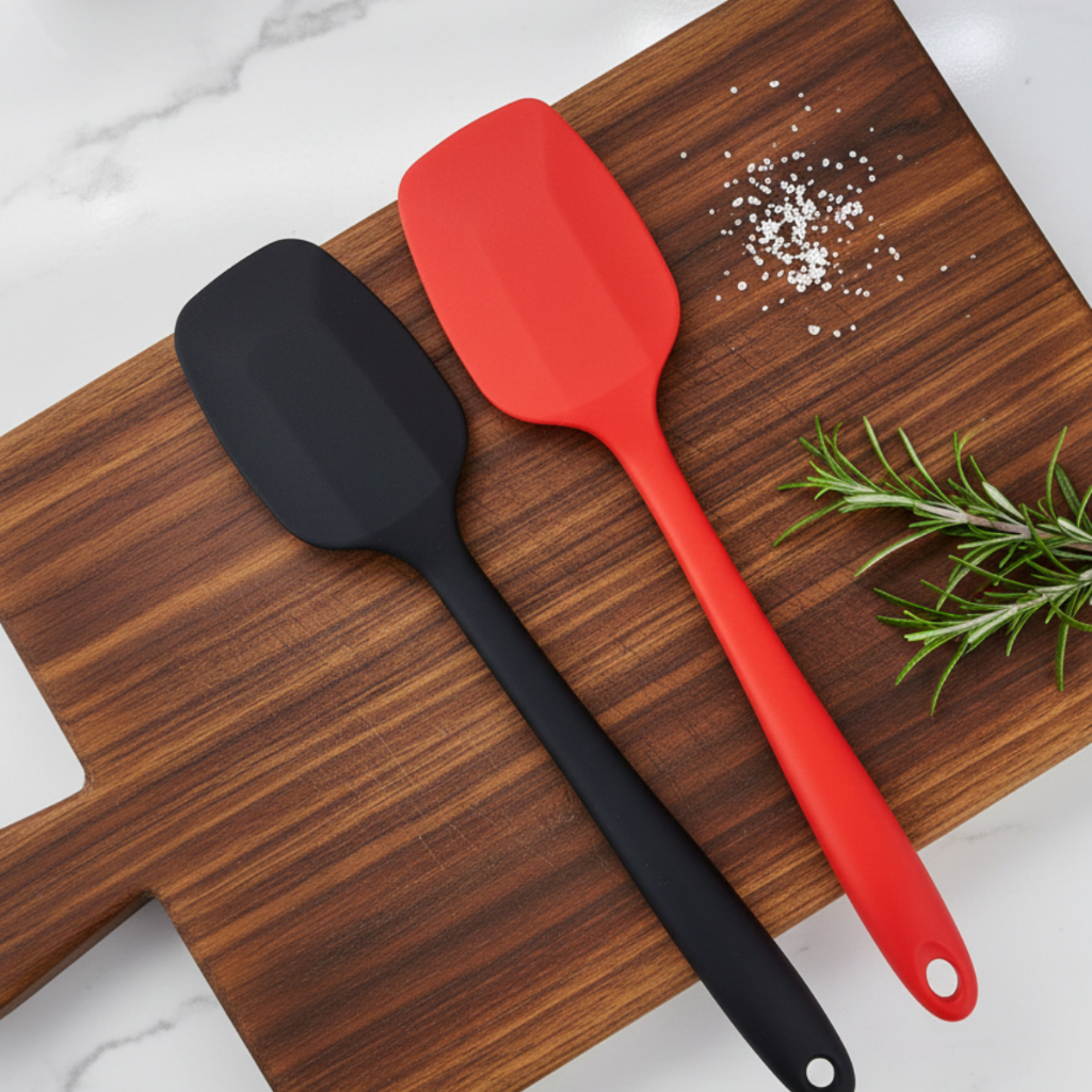 Espátula Culinária Silicone Inteiriça Preta / Vermelha Não Risca Panela Gourmet