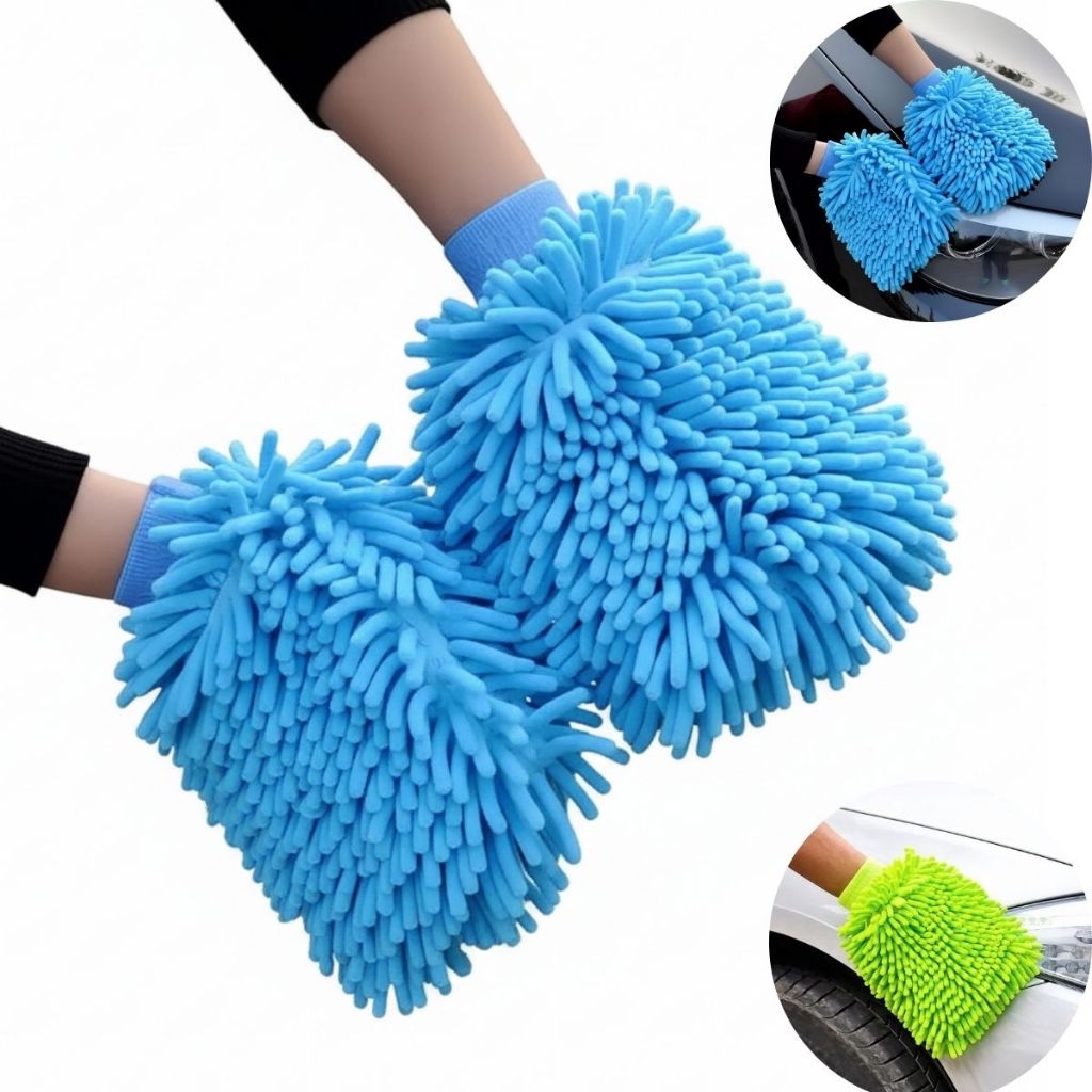 Kit 2 Luvas Esponjas De Carro Moto Caminhão Multiuso Microfibra Chenille Premium Lavagem Automotiva