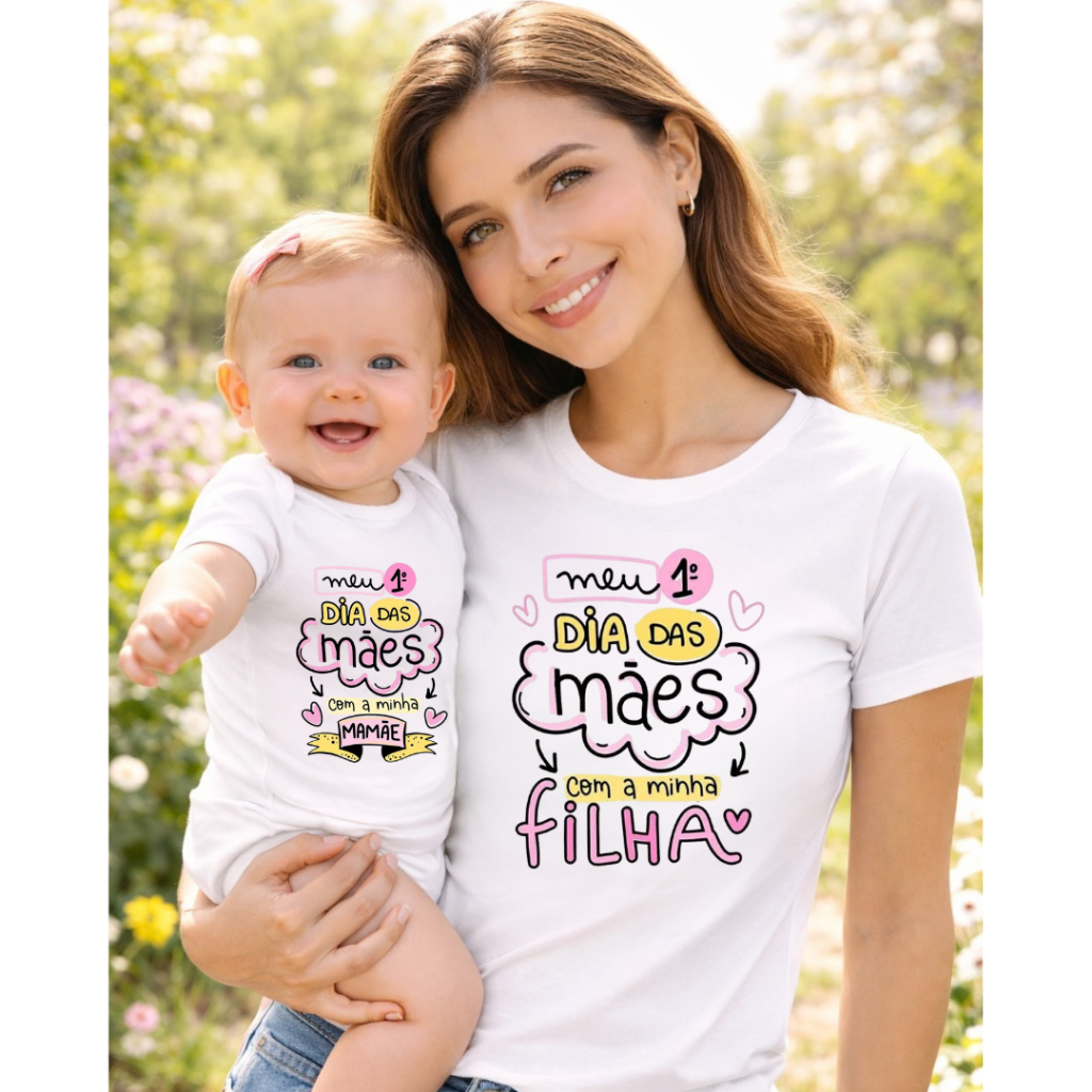 KIT Camiseta e Body Meu Primeiro Dia das Mães com minha mamãe e com minha filha - 2 peças em Oferta na Shopee