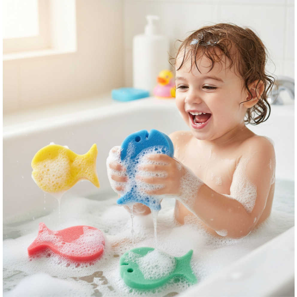 kit 20 ou 30 esponjas de banho infantil em formato de peixe