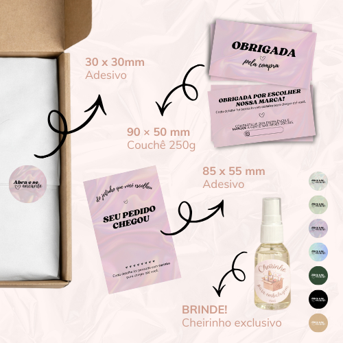 Kit Empreendedor para lojas | Cartão de Agradecimento, Adesivo, Lacre e Cheirinho brinde | Ecommerce