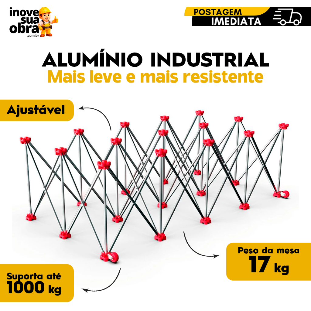 Bancada Grandes Formatos Mesa Portátil para Obra Ajustável Andaime Profissional 1000kg