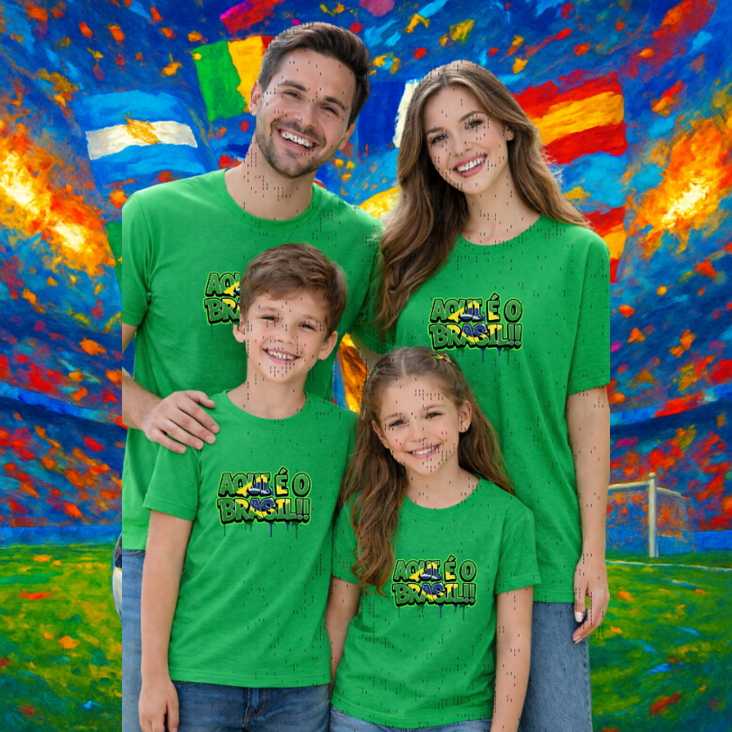 Camiseta adulto Infantil Monte seu kit copa do mundo Unissex Aqui é o Brasil Times de futebol