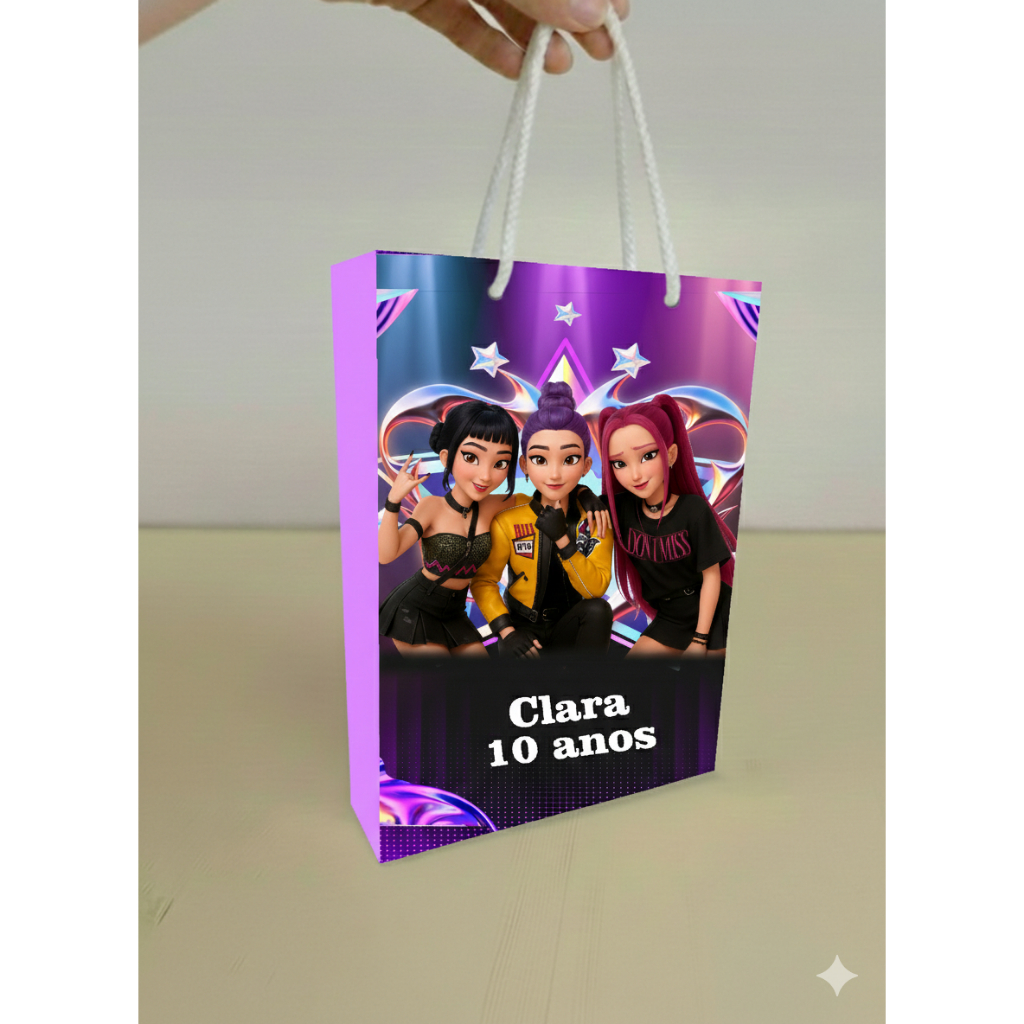Sacola Personalizada Guerreiras do K-pop para Aniversário em Oferta na Shopee
