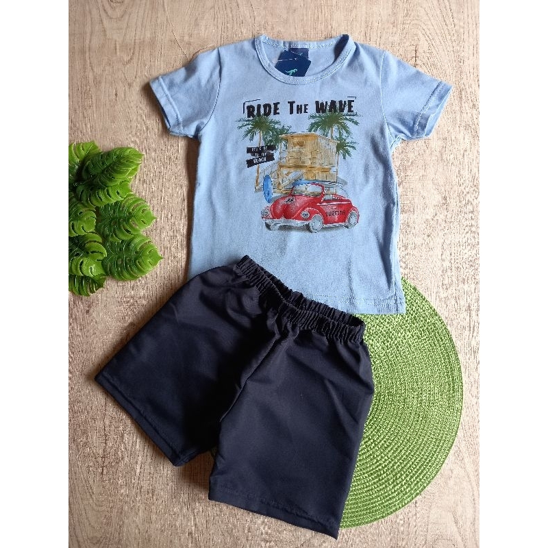 conjunto camiseta algodão estampada com short tactel TAM 3