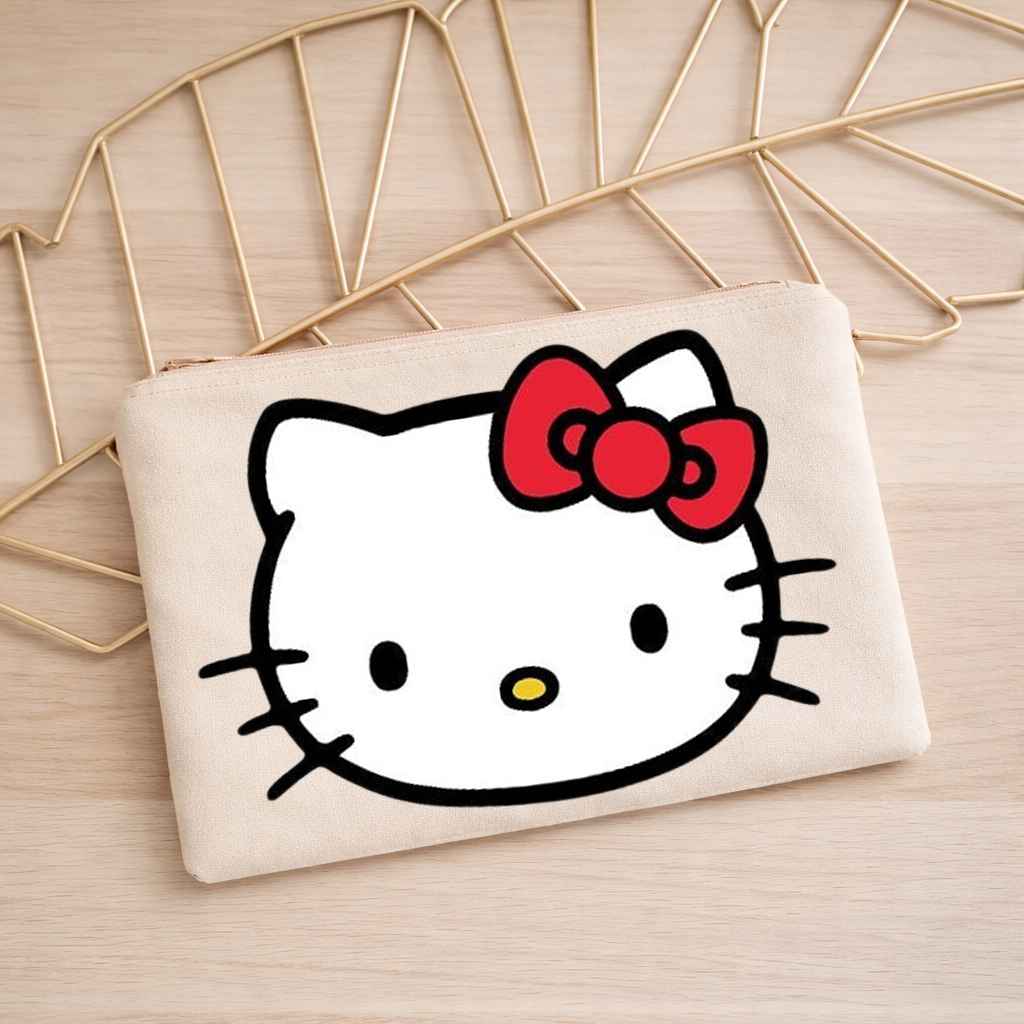 Necessaire 100% Algodão Cru Estampada Hello Kitty Bolsinha Anime Lançamento Estilosa