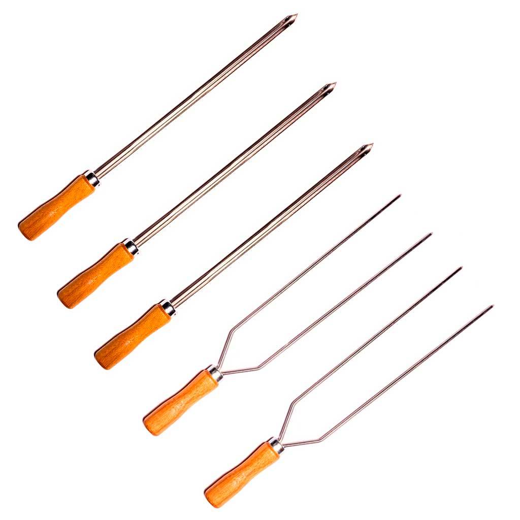 Kit com 5 Mini Espetos 40cm para Churrasco Aço Inox (3 Simples 2 Duplos) - Espetinho Camping Churrasquinho