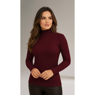 Camiseta Blusa Manga Longa Gola Alta Cacharel Segunda Pele Canelada Roupa Básica Moda Aconchegante Frio em Oferta na Shopee