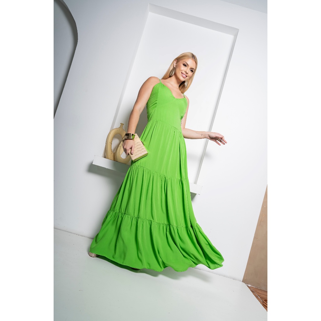 Vestido Feminino Três Marias Longo Elegante Romântico Confortável Viscolinho