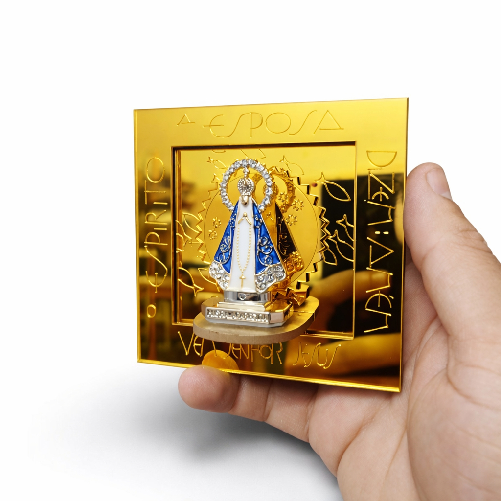 Nicho MDF  Religioso Nossa Senhora Aparecida Dourado 10x10cm Acrílico dourado