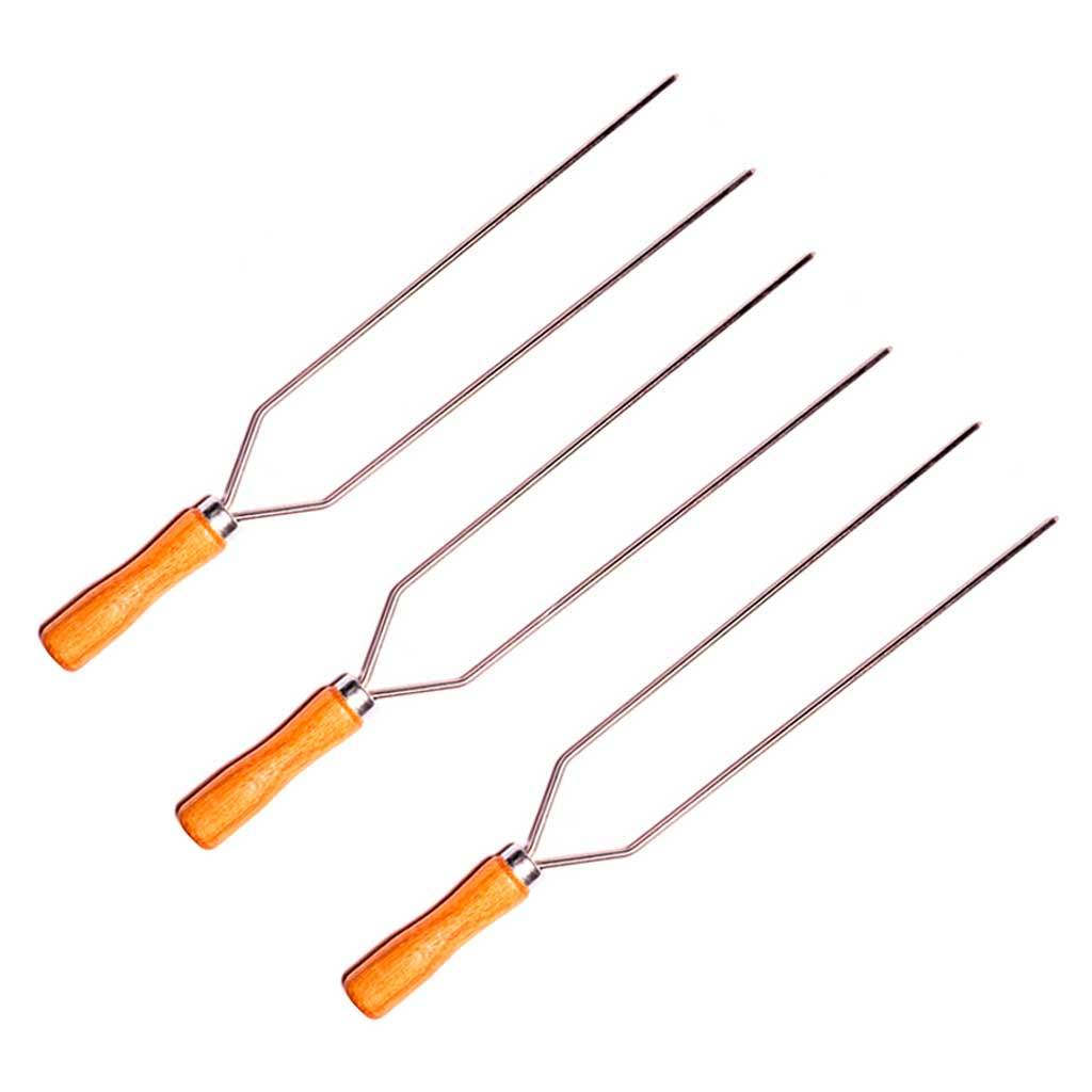 Kit com 3 Mini Espetos Duplos para churrasco em Aço Cromado 40cm - Espetinho Camping Churrasquinho