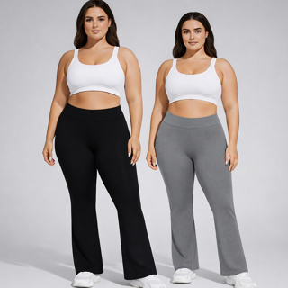Kit 2 Calça Legging Flare Bailarina Plus Size Leg Boca De Sino Cintura Alta em Oferta na Shopee
