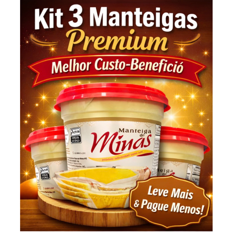 Kit 3 Manteigas Artesanais Premium de Minas 400g com Sal | Cremosas | Melhor Custo-Benefício em Oferta na Shopee