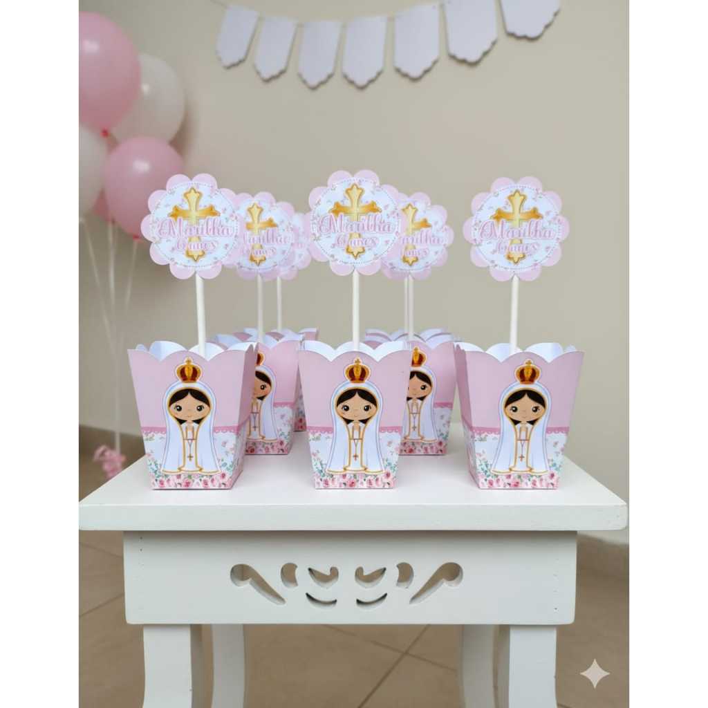 Centro de mesa Cachepo Personalizado festa infatil- Lembrancinhas Nossa Senhora de Fatima Pegue e monte
