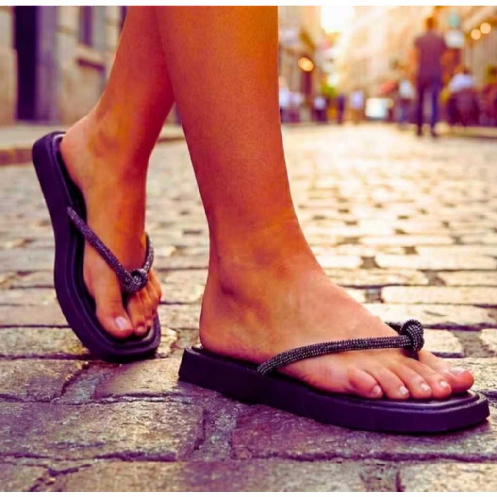 Sandália Feminina Birkem tiras stras Brilho papete conforto em Oferta na Shopee