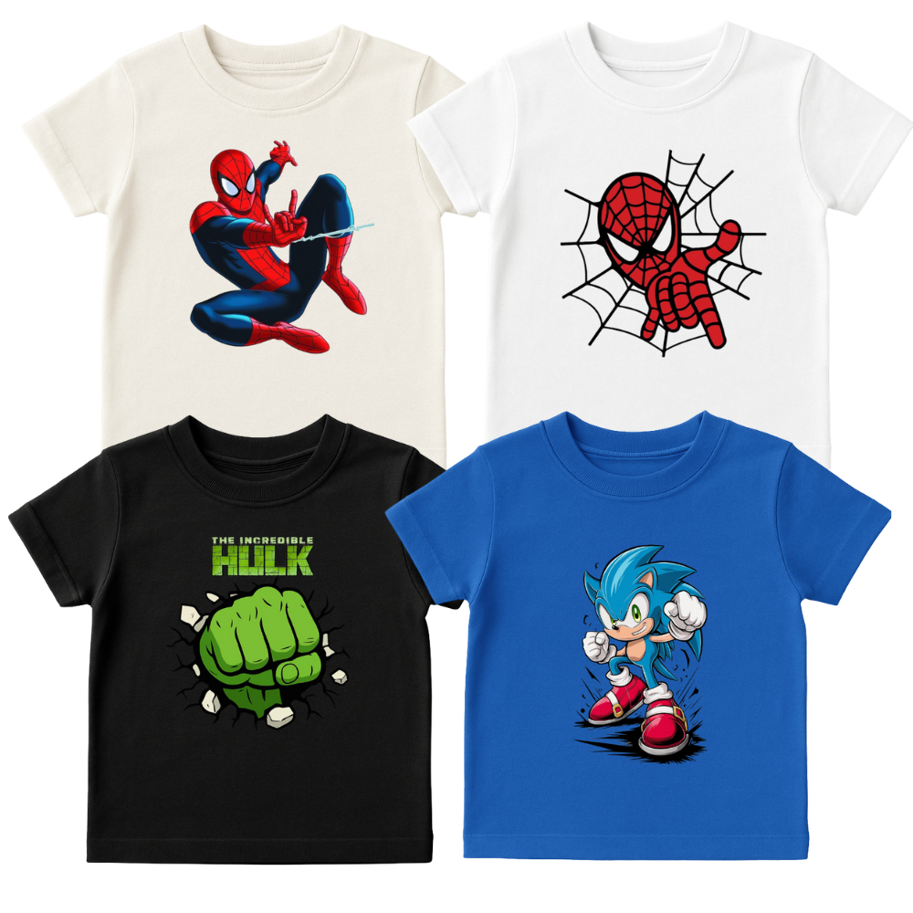 Kit 04 Camisetas Infantil 100% Algodão Personagens Super Heróis Criança Camisa Blusa em Oferta na Shopee