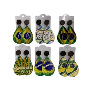 Brincos Copa do Mundo de MDF Brasil Kit 12 Pares em Oferta na Shopee