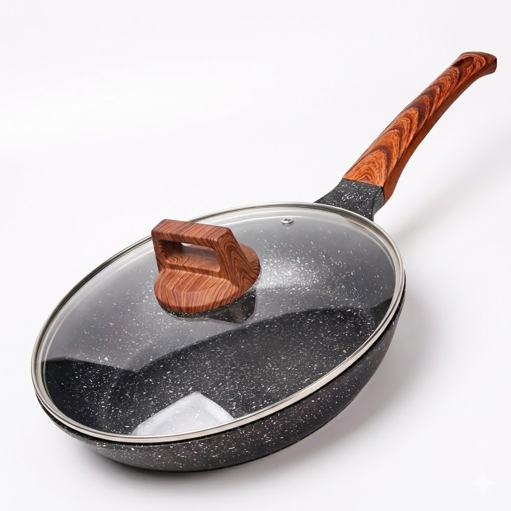 Imagem Frigideira Cerâmica Antiaderente Premium 28cm Indução e Gás com Tampa de Vidro Cozinha Sem Grudar