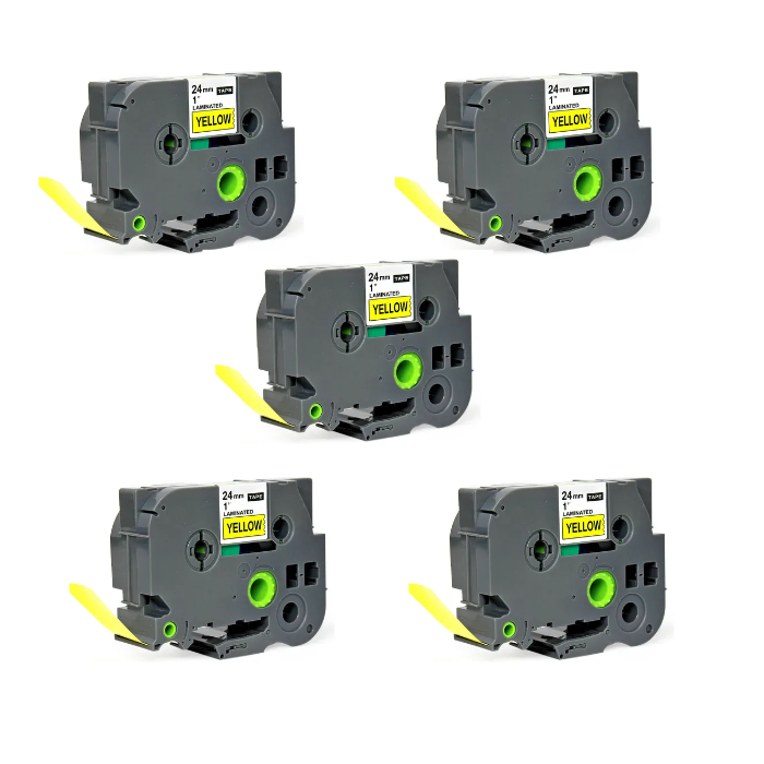 Kit 5x Fita Rotuladora Tze-651 Amarela 24mm Compatível Tz651 Amarela Letra Preta