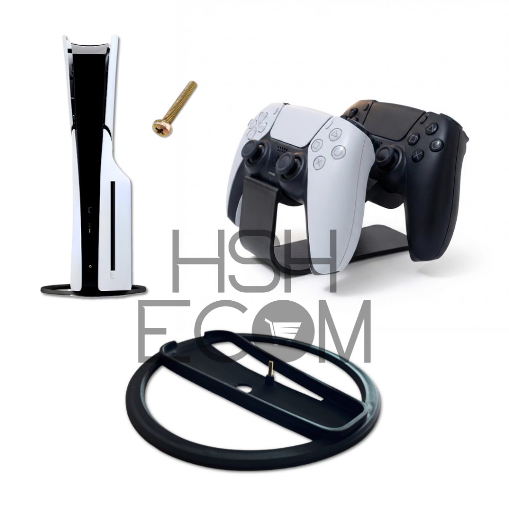 Kit Gamer Base Vertical Para Playstation 5 PS5 Slim Fat Pro e Suporte para Controle de Vídeo Game Universal