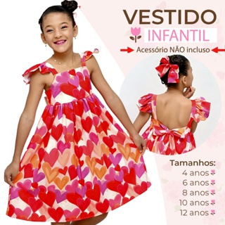 Vestido Lç Coracão Novo Infantil/Juvenil Confortável Exclusivo Lançamento 4 a 12 anos em Oferta na Shopee
