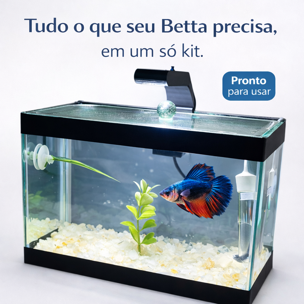 Aquário de Peixes Completo para Betta com Luminária, Aquecedor, Pedras e Decoração Interna Premium em Oferta na Shopee