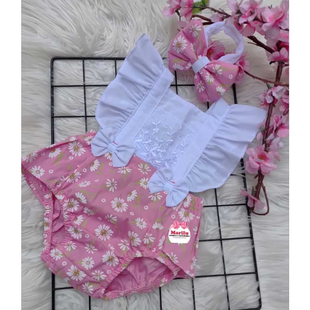 Jardineira romper coleção floral em Oferta na Shopee