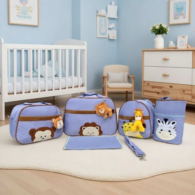 kit Bolsa maternidade 5 peças para Bebê Menino Menina Safari Térmico e impermeável