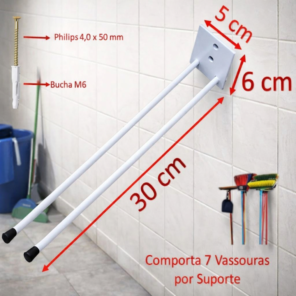 Suporte de Parede para Vassoura e Rodo – Organizador com Gancho Fácil Instalação Até 7 Utensílios em Oferta na Shopee