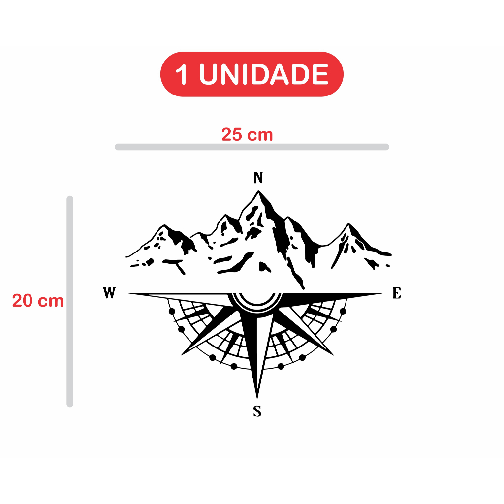Adesivo Rosa Dos Ventos Metade Montanhas Off Road 4x4 para Caminhonete Jeep Suv Motorhome - tamanhos