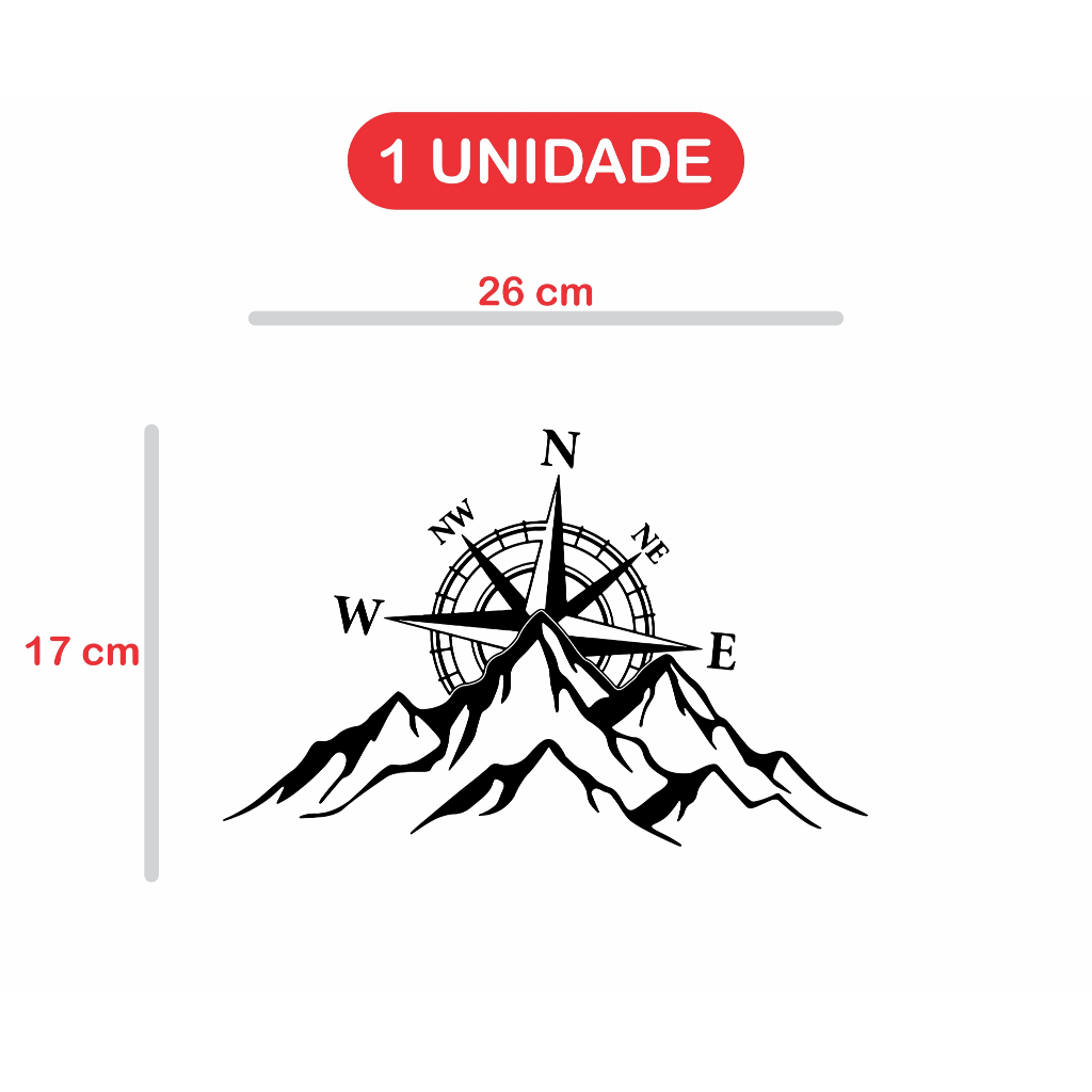 Adesivo Rosa Dos Ventos Montanhas Central Off Road 4x4 para Caminhonete Jeep Suv Motorhome - tamanhos
