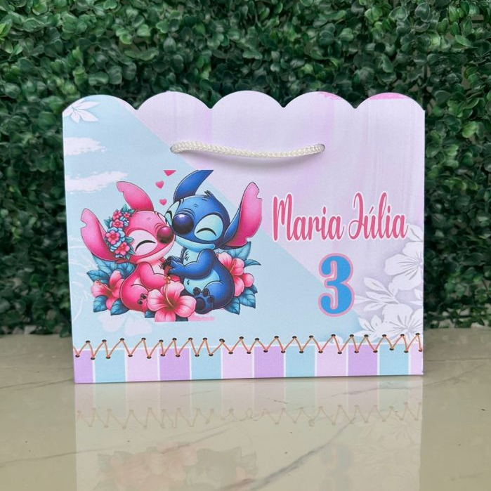 10-30 Sacolinhas Personalizadas para Festa – Stitch Rosa e Azul – Pegue e Monte