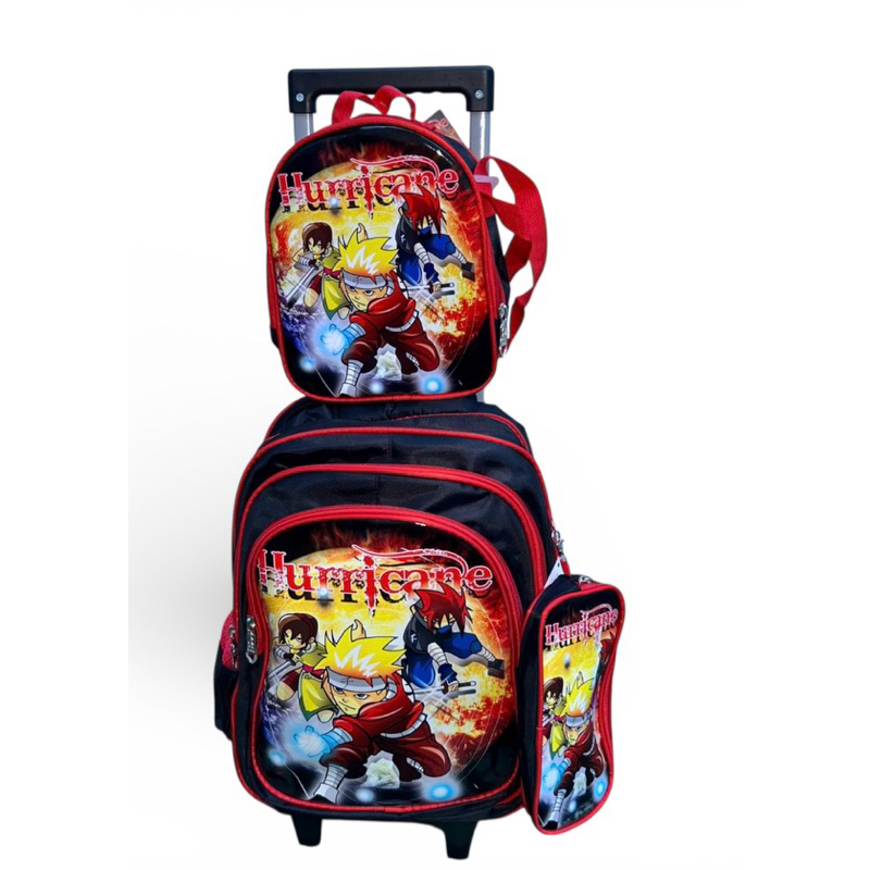 Kit mochila escolar infantil menino, Naruto com alça de costa e rodinha + lancheira termica + estojo