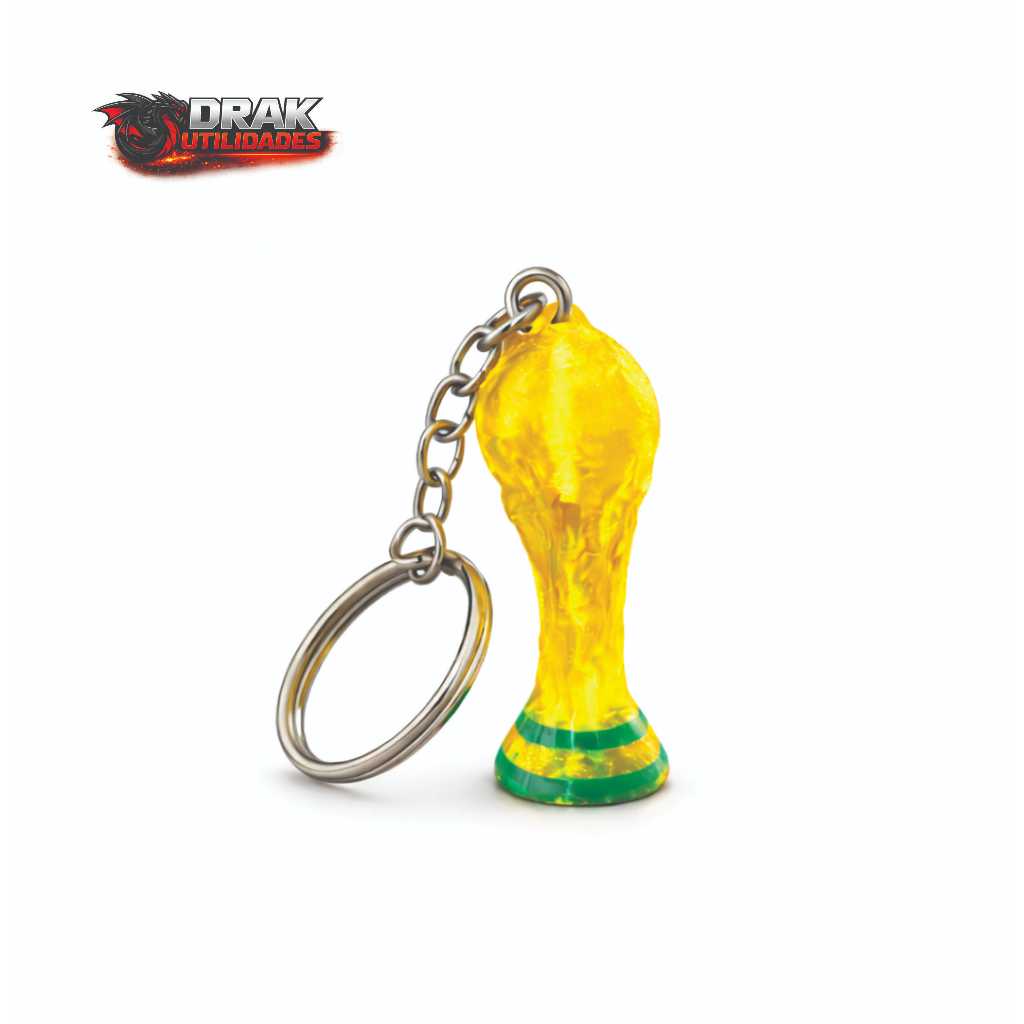 Chaveiro Troféu Copa do Mundo 5cm – Mini Taça Dourada para Fãs de Futebol