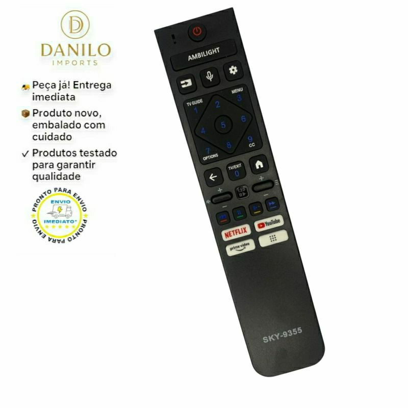 Controle Remoto para Smart TV Philips LED Ultra HD 4K Ambilight 50PUG7019 sky-9355 sem comando de voz.