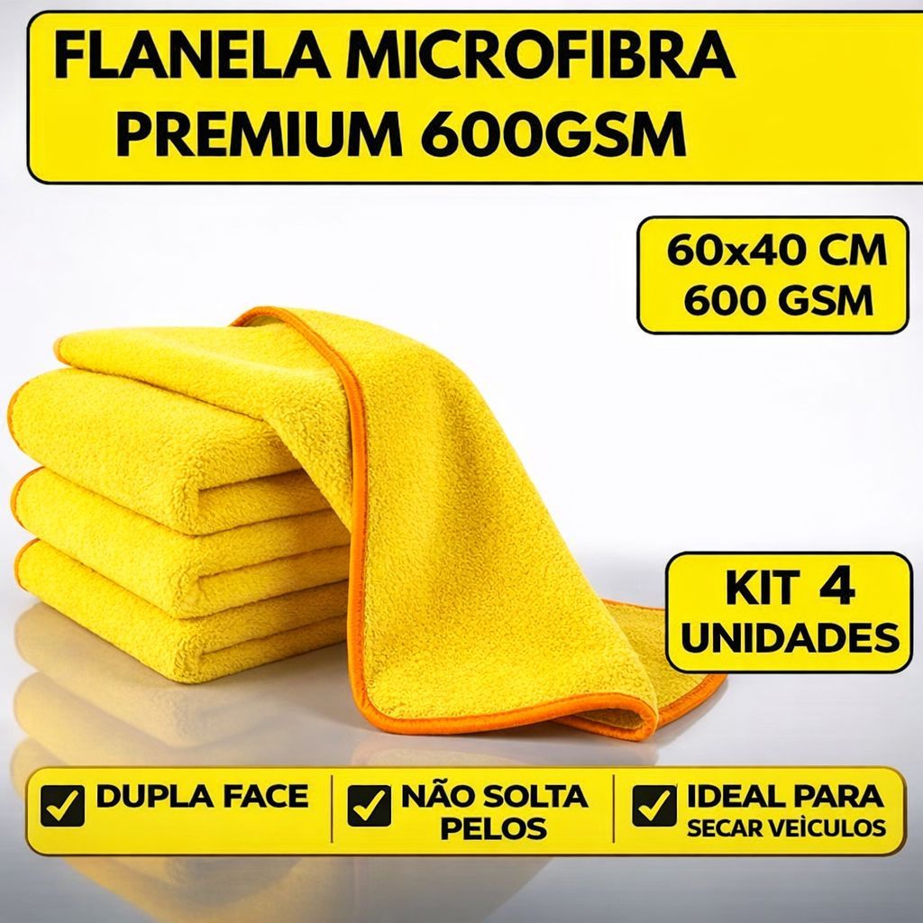 Kit 4 Flanela Microfibra Premium 60x40cm Super Absorção em Oferta na Shopee